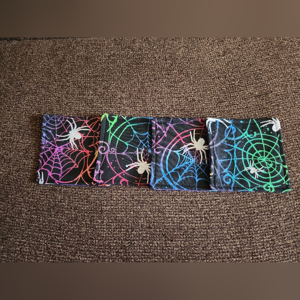 Halloween Coasters Set Of 4 Handmade Multicolored Spiderwebs New